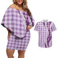Violet Hawaii Palaka Couples Matching Off Shoulder Short Dress and Hawaiian Shirt Hawaiian Honohono Lei LT05 Violet - Polynesian Pride