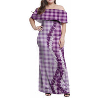 Violet Hawaii Palaka Family Matching Off Shoulder Maxi Dress and Hawaiian Shirt Hawaiian Honohono Lei LT05 Mom's Dress Violet - Polynesian Pride