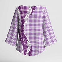 Violet Hawaii Palaka Kimono Sleeve Blouse Hawaiian Honohono Lei