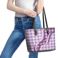 Violet Hawaii Palaka Leather Tote Bag Hawaiian Honohono Lei