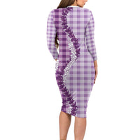 Violet Hawaii Palaka Long Sleeve Bodycon Dress Hawaiian Honohono Lei