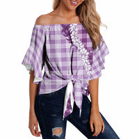 Violet Hawaii Palaka Off Shoulder Wrap Waist Top Hawaiian Honohono Lei LT05 - Polynesian Pride