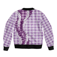 Violet Hawaii Palaka Sleeve Zip Bomber Jacket Hawaiian Honohono Lei