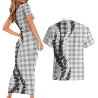 Gray Hawaii Palaka Couples Matching Short Sleeve Bodycon Dress and Hawaiian Shirt Hawaiian Honohono Lei LT05 - Polynesian Pride