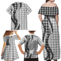 Gray Hawaii Palaka Family Matching Off Shoulder Maxi Dress and Hawaiian Shirt Hawaiian Honohono Lei LT05 - Polynesian Pride