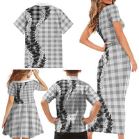 Gray Hawaii Palaka Family Matching Short Sleeve Bodycon Dress and Hawaiian Shirt Hawaiian Honohono Lei LT05 - Polynesian Pride