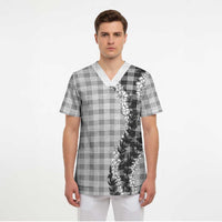 Gray Hawaii Palaka Scrub Top Hawaiian Honohono Lei