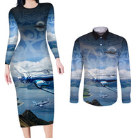 New Zealand Wanaka Air Show Couples Matching Long Sleeve Bodycon Dress and Long Sleeve Button Shirt With Maori Pattern