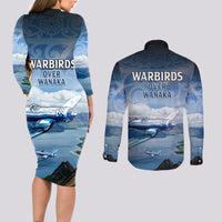 New Zealand Wanaka Air Show Couples Matching Long Sleeve Bodycon Dress and Long Sleeve Button Shirt With Maori Pattern