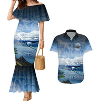 New Zealand Wanaka Air Show Couples Matching Mermaid Dress and Hawaiian Shirt With Maori Pattern LT05 Blue - Polynesian Pride