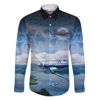 New Zealand Wanaka Air Show Family Matching Mermaid Dress and Hawaiian Shirt With Maori Pattern LT05 Dad's Shirt - Long Sleeve Blue - Polynesian Pride