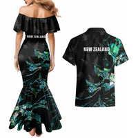 New Zealand Marathon Couples Matching Mermaid Dress and Hawaiian Shirt Silver Fern Paua Shell Simple Style LT05 - Polynesian Pride