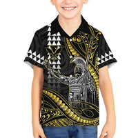Hawaii King Kamehameha The Great Family Matching Off Shoulder Maxi Dress and Hawaiian Shirt Gold Tribal Tattoo