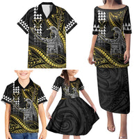 Hawaii King Kamehameha The Great Family Matching Puletasi and Hawaiian Shirt Gold Tribal Tattoo