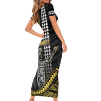 Hawaii King Kamehameha The Great Family Matching Short Sleeve Bodycon Dress and Hawaiian Shirt Gold Tribal Tattoo