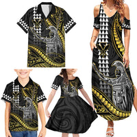 Hawaii King Kamehameha The Great Family Matching Summer Maxi Dress and Hawaiian Shirt Gold Tribal Tattoo