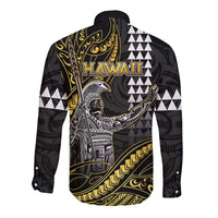 Hawaii King Kamehameha The Great Long Sleeve Button Shirt Gold Tribal Tattoo