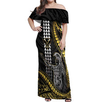 Hawaii King Kamehameha The Great Off Shoulder Maxi Dress Gold Tribal Tattoo