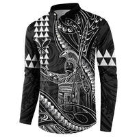 Hawaii King Kamehameha The Great Button Sweatshirt Black Tribal Tattoo