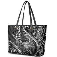 Hawaii King Kamehameha The Great Leather Tote Bag Black Tribal Tattoo