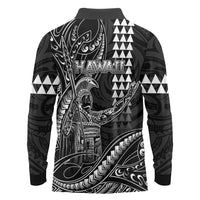 Hawaii King Kamehameha The Great Long Sleeve Polo Shirt Black Tribal Tattoo