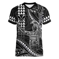 Hawaii King Kamehameha The Great Women V-Neck T-Shirt Black Tribal Tattoo