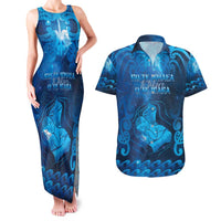 Personalised New Zealand Mother's Day Couples Matching Tank Maxi Dress and Hawaiian Shirt Ko Te Whaea Te Takere O Te Waka LT05 Blue - Polynesian Pride