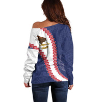American Samoa Eagle Off Shoulder Sweater Polynesian Tribal Pattern Curve Style