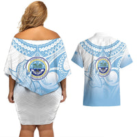 Micronesia Constitution Day Couples Matching Off Shoulder Short Dress and Hawaiian Shirt Polynesian Tribal Tattoo Simple Style LT05 - Polynesian Pride