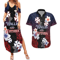 Wallis and Futuna Uvea Couples Matching Summer Maxi Dress and Hawaiian Shirt Victory Day With Frangipani LT05 Black - Polynesian Pride