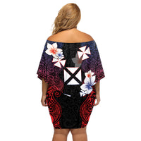 Wallis and Futuna Uvea Off Shoulder Short Dress Victory Day With Frangipani LT05 - Polynesian Pride