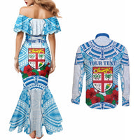 Personalised Fiji Ratu Sir Lala Sukuna Day Couples Matching Mermaid Dress and Long Sleeve Button Shirt Hibiscus Tapa Pattern LT05 - Polynesian Pride
