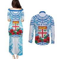 Personalised Fiji Ratu Sir Lala Sukuna Day Couples Matching Puletasi and Long Sleeve Button Shirt Hibiscus Tapa Pattern LT05 - Polynesian Pride