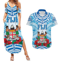 Personalised Fiji Ratu Sir Lala Sukuna Day Couples Matching Summer Maxi Dress and Hawaiian Shirt Hibiscus Tapa Pattern LT05 Blue - Polynesian Pride