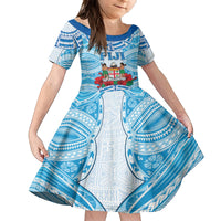 Personalised Fiji Ratu Sir Lala Sukuna Day Family Matching Puletasi and Hawaiian Shirt Hibiscus Tapa Pattern LT05 Daughter's Dress Blue - Polynesian Pride