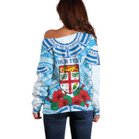 Personalised Fiji Ratu Sir Lala Sukuna Day Off Shoulder Sweater Hibiscus Tapa Pattern LT05 - Polynesian Pride