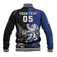 New Zealand And Scotland Rugby Custom Baseball Jacket Maori Tiki With Thistle Together