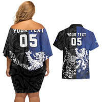 New Zealand And Scotland Rugby Custom Couples Matching Off Shoulder Short Dress and Hawaiian Shirt Maori Tiki With Thistle Together