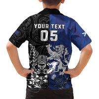 New Zealand And Scotland Rugby Custom Family Matching Long Sleeve Bodycon Dress and Hawaiian Shirt Maori Tiki With Thistle Together