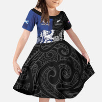 New Zealand And Scotland Rugby Custom Family Matching Summer Maxi Dress and Hawaiian Shirt Maori Tiki With Thistle Together LT05 Daughter's Dress Black - Polynesian Pride