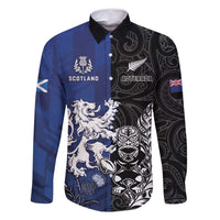 New Zealand And Scotland Rugby Custom Family Matching Summer Maxi Dress and Hawaiian Shirt Maori Tiki With Thistle Together LT05 Dad's Shirt - Long Sleeve Black - Polynesian Pride