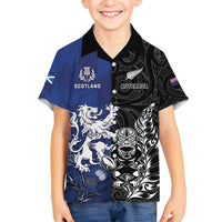 New Zealand And Scotland Rugby Custom Family Matching Summer Maxi Dress and Hawaiian Shirt Maori Tiki With Thistle Together LT05 Son's Shirt Black - Polynesian Pride