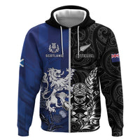 New Zealand And Scotland Rugby Custom Hoodie Maori Tiki With Thistle Together