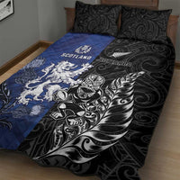 New Zealand And Scotland Rugby Quilt Bed Set Maori Tiki With Thistle Together