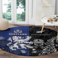 New Zealand And Scotland Rugby Round Carpet Maori Tiki With Thistle Together