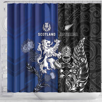 New Zealand And Scotland Rugby Shower Curtain Maori Tiki With Thistle Together