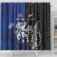 New Zealand And Scotland Rugby Shower Curtain Maori Tiki With Thistle Together