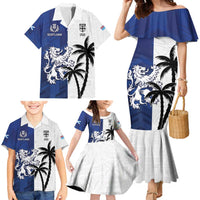 Fiji And Scotland Rugby Custom Family Matching Mermaid Dress and Hawaiian Shirt Fijian Palm Tree With Thistle Together