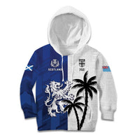 Fiji And Scotland Rugby Custom Kid Hoodie Fijian Palm Tree With Thistle Together