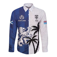 Fiji And Scotland Rugby Custom Long Sleeve Button Shirt Fijian Palm Tree With Thistle Together